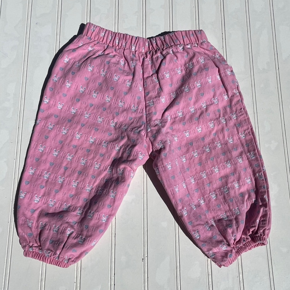 OshKosh Bgosh Vintage Pink Bunny Heart Print Pants 12M Baby Girl 100% Cotton - Picture 2 of 8